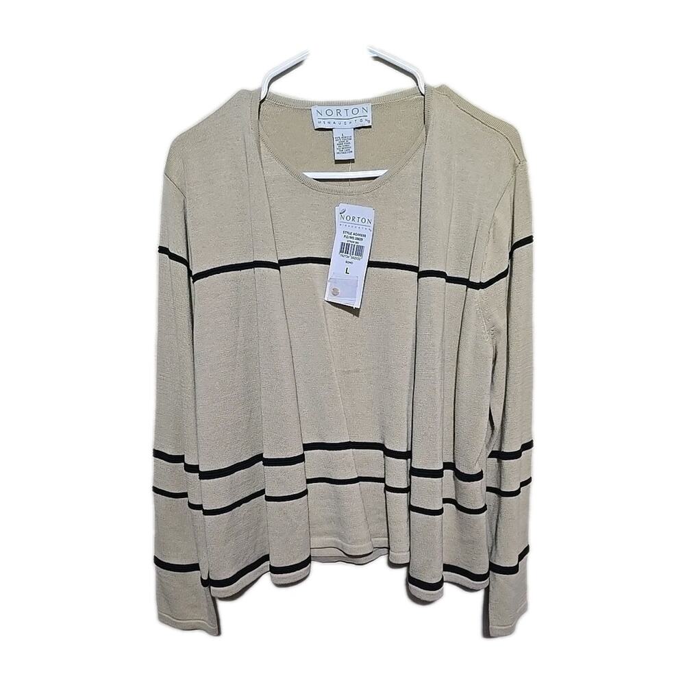 NWT Vtg 90s Norton McNaughton Tan Striped Knit Long Sleeve Top Womans Size Large